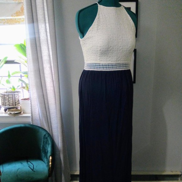 Papaya Two-Toned Textured Maxi Dress Sz L - Picture 16 of 16